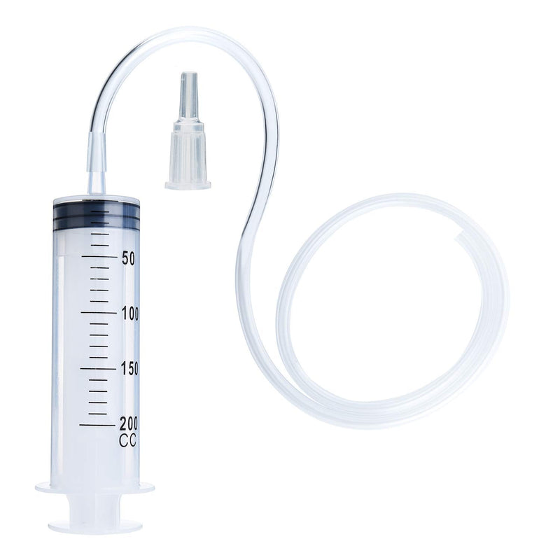 2 Pack 200ml Syringes with Tubes, Large Plastic Syringe with 27.6-Inch Hoses (Inner Diameter 6mm) for Scientific Labs, Watering, Refilling