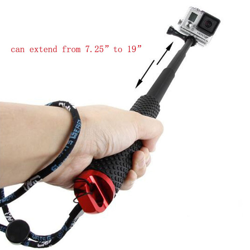 Walway 19'' Waterproof Underwater Hand Grip Adjustable Extension Selfie Stick Monopod Pole for GOPRO Hero 6/5/ 5 Session/ 4 Session/ 4/3+/ 3/2/1, GeekPro, AKASO, Xiaomi Yi, SJCAM SJ4000 (Red) Red