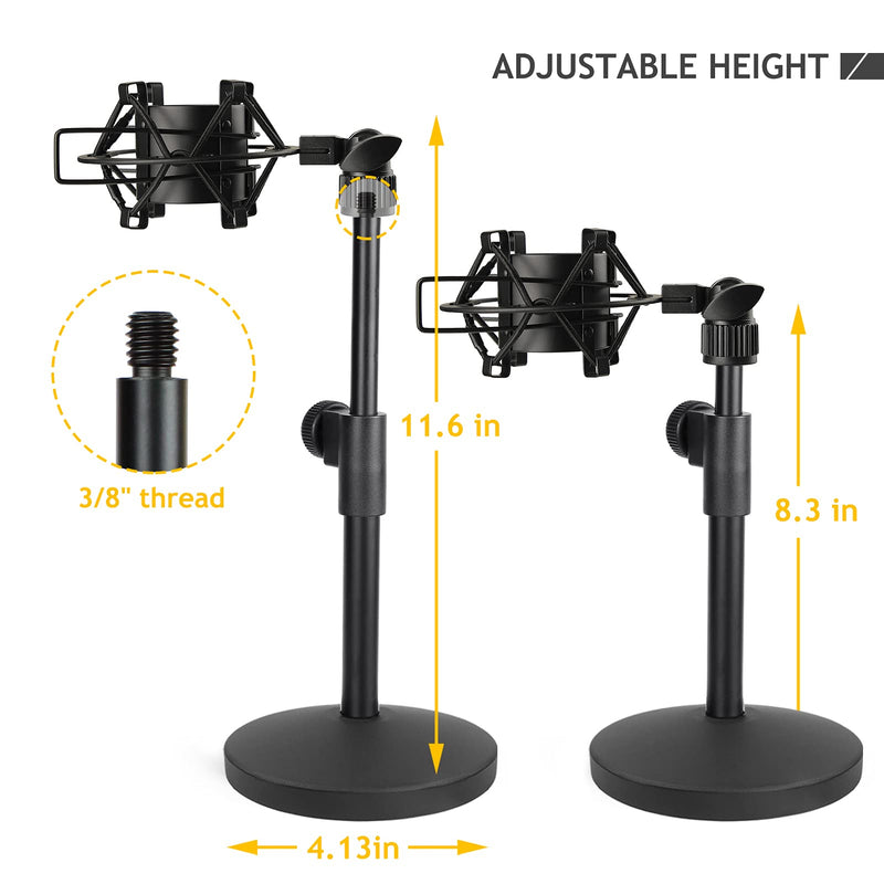 Metal Desk Mic Stand with Metal Shock Mount, Adjustable Table Microphone Stand for Audio Technica AT2020 AT2020USB+ AT2035 ATR2500x Condenser Studio Microphone by Frgyee