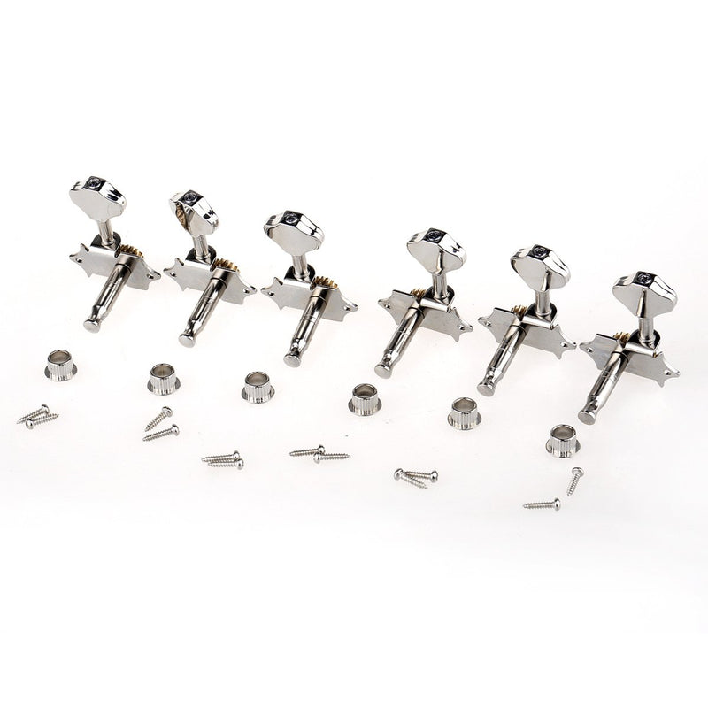 Musiclily Pro 3+3 Acoustic Guitar String Machine Heads Tuning Pegs Keys Tuners Set, Nickel w/Chrome Button 3+3 button Nickel