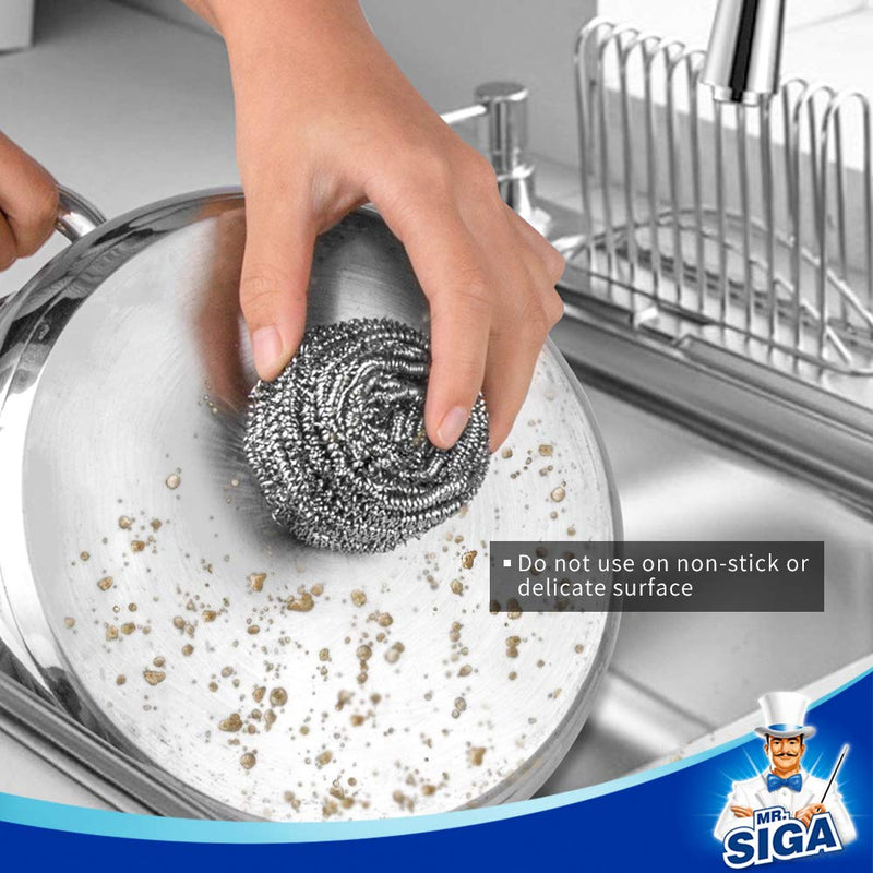 MR.SIGA Stainless Steel Scourer, Pack of 6, 30g 6 Pack - Stainless Steel