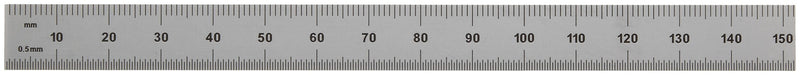 Mitutoyo 182-205, Steel Rule, 6" X 150mm, (1/32, 1/64", 1mm, 1/2mm), 1/64" Thick X 1/2" Wide, Satin Chrome Finish Tempered Stainless Steel