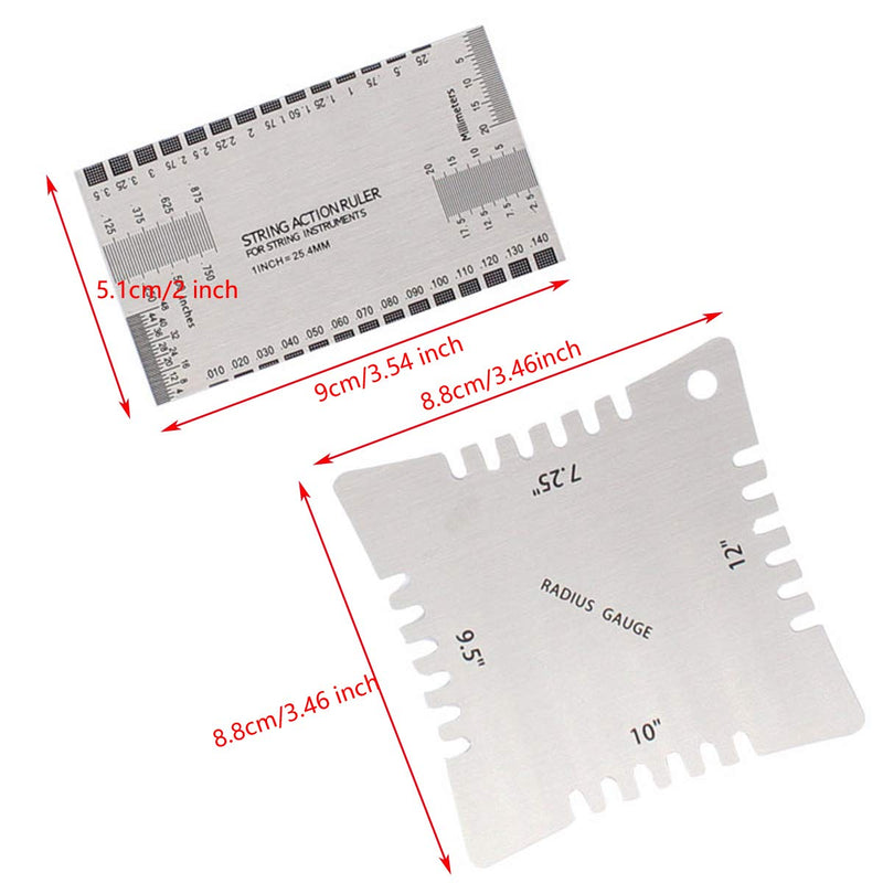 XtremeAmazing 9Pcs Understring Radius Gauge Luthier Tools and 4Pcs Guitar Notched Radius Gauge with String Action Ruler Gauge Set Stainless Steel Guitar Fingerboard Fretboard Measuring Tool