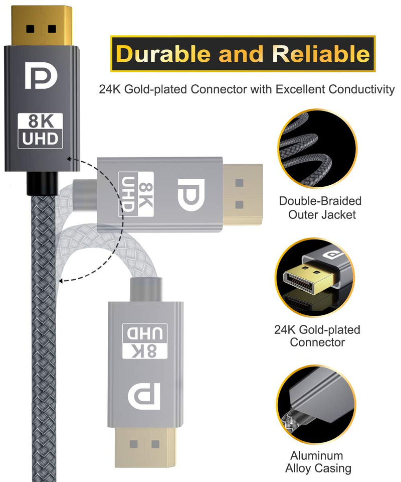 [AUSTRALIA] - Itramax 8K 60Hz DisplayPort Cable 10FT (2-Pack),DP 1.4 Male Ultra High Speed Cord for Laptop/PC/TV/Gaming Monitor,Support HBR3 Bandwidth of 32.4Gbps,4K@144Hz,2K@165Hz,1080P@240Hz (DP 1.2 Compatible) Gray 