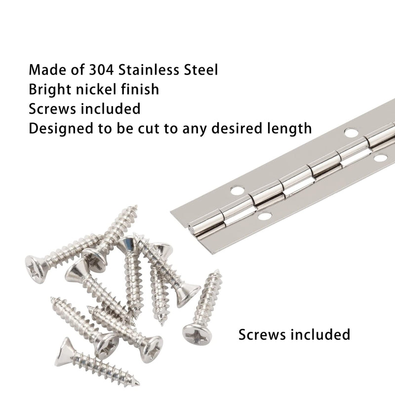 2PCS Piano Hinge 16 Inch, Stainless Steel Continuous & Piano Hinge Heavy Duty Piano Hinges, 0.04" Leaf Thickness, 0.5" Knuckle Length, Screw Included Silver