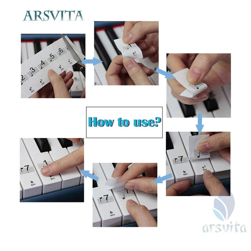 Arsvita Piano Keys Stickers,For 49/61/76/88 Key Keyboards -Transparent and Removable with Free Sheet of Replacement Stickers