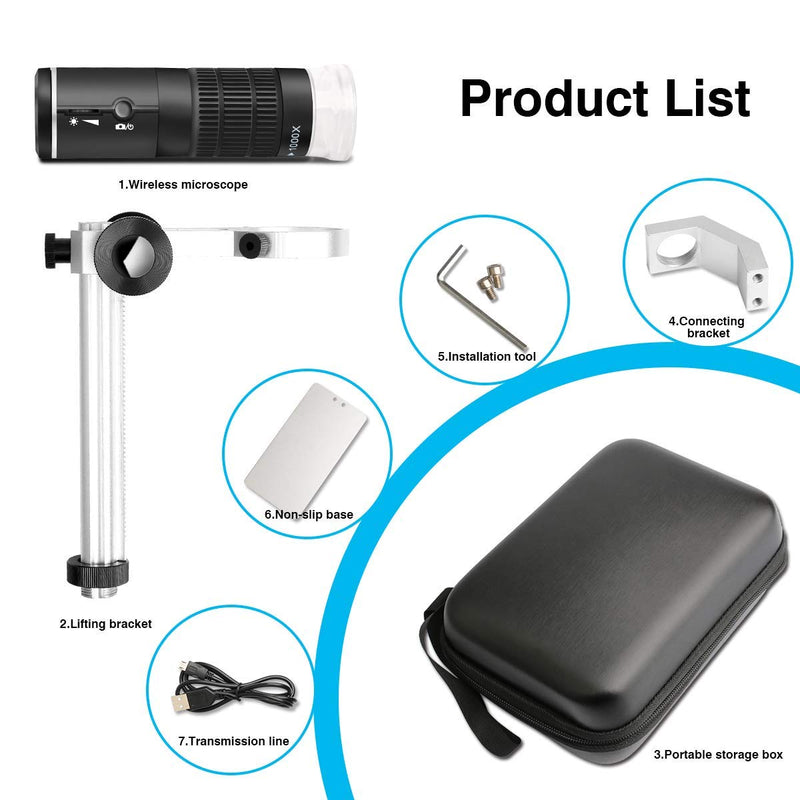 [AUSTRALIA] - Cainda WiFi Digital Microscope for iPhone Android Phone Mac Windows, HD 1080P/720P Video Record 50-1000X Magnification Wireless Portable Microscope with Adjustable Metal Stand and Carrying Bag 