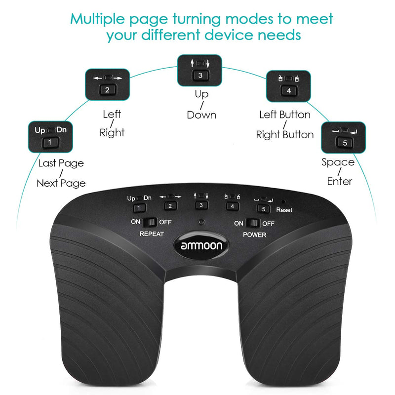 [AUSTRALIA] - ammoon Wireless Page Turner Pedal Built-in Rechargeable Battery Compatible with iPad iPhone Mac Android Tablets Smartphones 