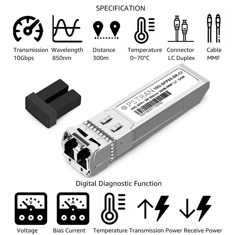10G SFP+ SR Multi-Mode Module 10GBase-SR SFP+ LC Transceiver 10Gb 850nm MMF 300m DDM Pack of 4 for Cisco SFP-10G-SR-S Finisar Netgear TP-Link D-Link QNAP Supermicro 10GBASE-SR: 300m (4Pack)