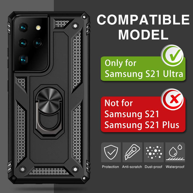 for Samsung Galaxy S21 Ultra Case Shockproof Full Body Heavy Duty Magnet Kickstand Phone Cases Military Rugged Case Cover Compatible with Samsung S21 Ultra 5G Protective Case with Stand Black