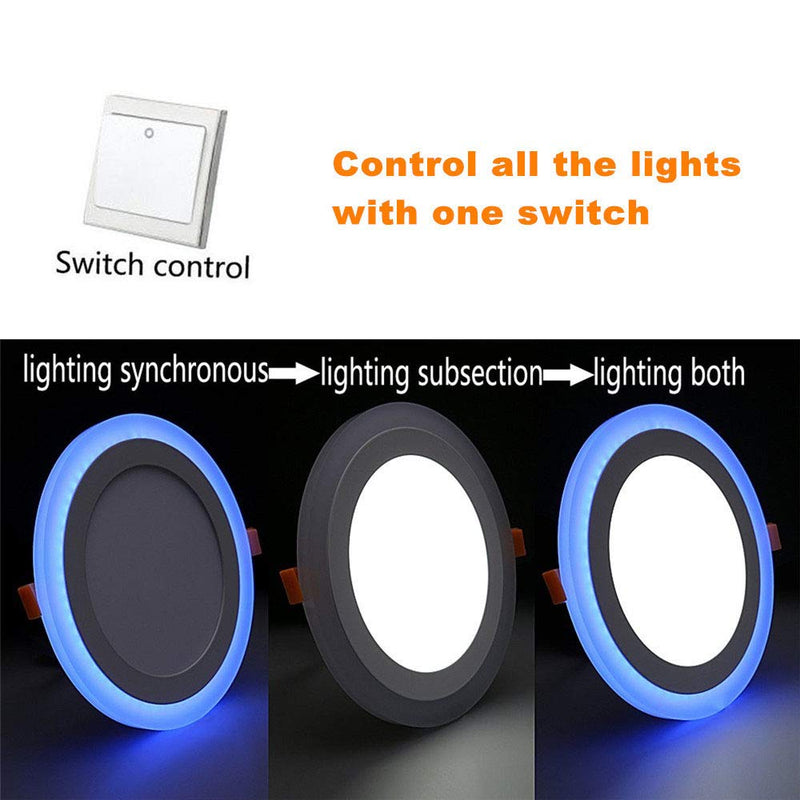 (2 Pack)Led Panel Light,BOLXZHU Led Ceiling Lights Round Double Color (Cool White+Blue),Ultrathin Led Recessed Lighting,(3+2)W Outer Diameter:105MM,Hole Size:70MM,6000-6500K,Led Downlights 3+2W Round