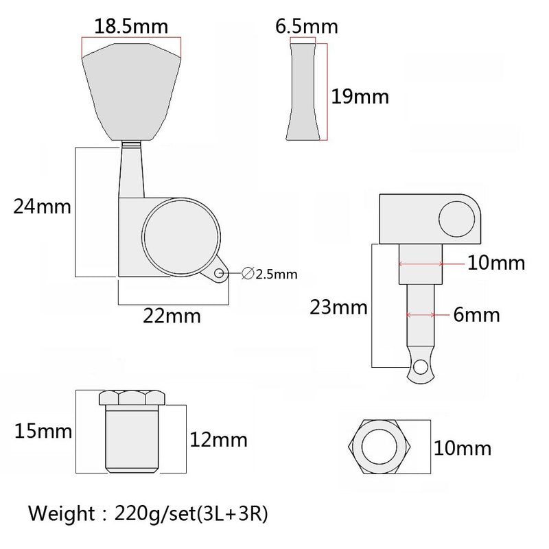 Alnicov 6Pcs Guitar Tuners String Sealed Tuning Key Pegs Machine Heads(3L3R) With Keystone Knob Replacement For Lp Sg Tl Style Electric Or Acoustic Guitars – Chrome