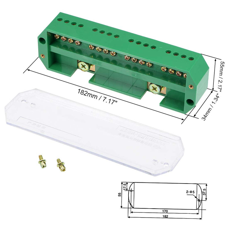 uxcell 2 Inlet 16 Outlet Terminal Strip Blocks 660V 150A Single Phase Distribution Block for Metering Box