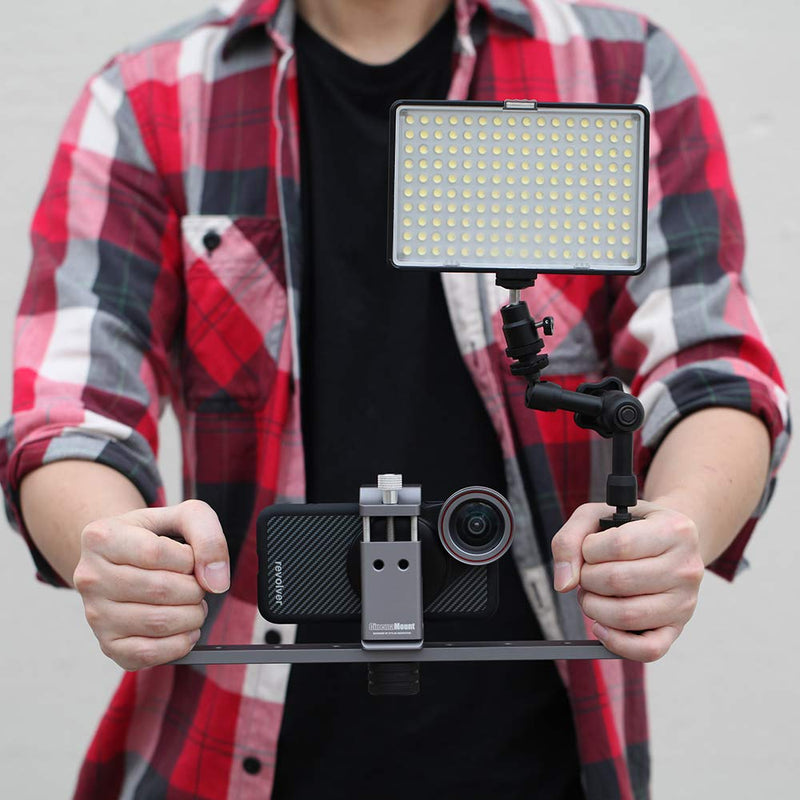 Cinema Mount MK III, Smartphone Camera Video Stabilizer System, Cold Shoe Mount, Tripod Thread Mount, Fit Arca Swiss, Solid Aluminum Grip, Compatible with iPhone 11 12 Pro Max, Sumsung, Live Streaming L: Phone Clip + Metal Grip + Mount Frame