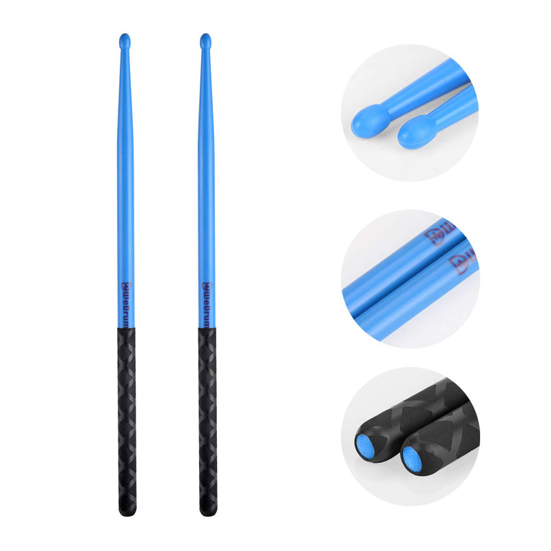 5A Nylon Drumsticks for Drum Set Light Durable Plastic Exercise ANTI-SLIP Handles Drum Sticks for Kids Adults Musical Instrument Percussion Accessories (Blue) Blue