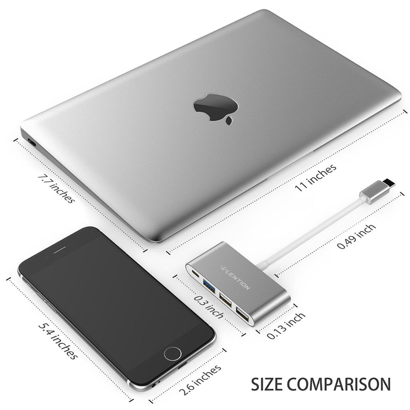 LENTION 4-in-1 USB-C Hub with Type C, USB 3.0, USB 2.0 Compatible 2020-2016 MacBook Pro 13/15/16, New Mac Air/Surface, ChromeBook, More, Multiport Charging & Connecting Adapter (CB-C13, Silver)