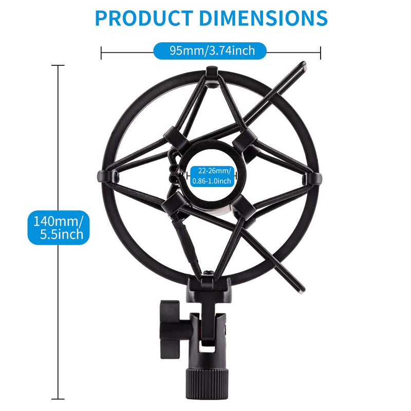 LYRCRO Microphone Shock Mount Holder Clip Mic Anti-Vibration for 22mm-26mm Diameter Dynamic Mic Like Shure SM58 SM57 PAG48 Sennheiser E835 E845 AKG D5S Samson Q7 Q8 Behringer Xm8500