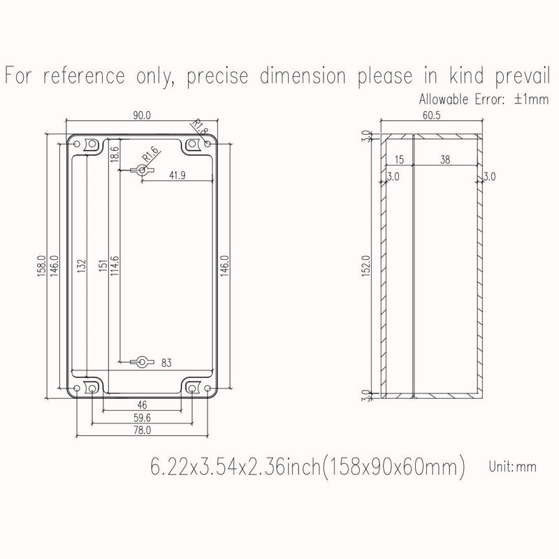 Zulkit Junction Box Waterproof Dustproof IP65 ABS Plastic Project Box Universal Electrical Boxes Enclosure Black 6.22 x 3.54 x 2.36 inch (158 x 90 x 60 mm)(Pack of 2) 6.22'' x 3.54'' x 2.36''(Pack of 2)