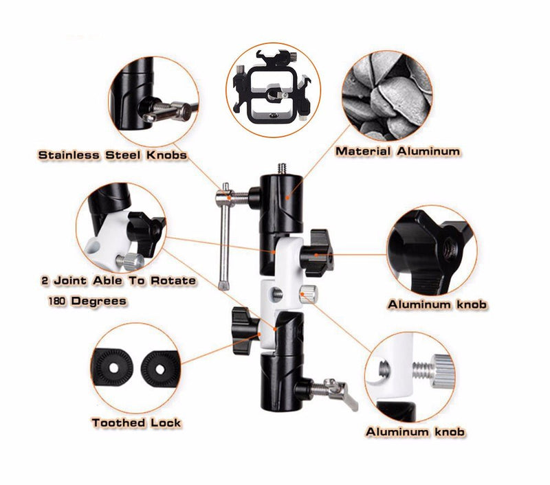 EXMAX Full Aluminum Pro Flash Hot Cold Shoe with Triple (3) Flash Mount Head Umbrella Holder Adapter Mount with Swivel/Tilt Bracket 3 Section U Shape Studio Light Stand Speedlight