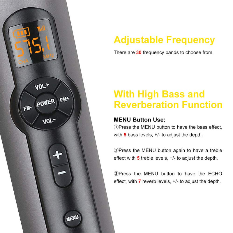 XTUGA UH02 USB Multifunction Dual UHF Wireless Microphone Echo Treble and Bass Microphone with Mini Potable Receiver USB Or 3.5mm Output,for PC Computer and Laptop Ideal for Church/Karaoke/Home