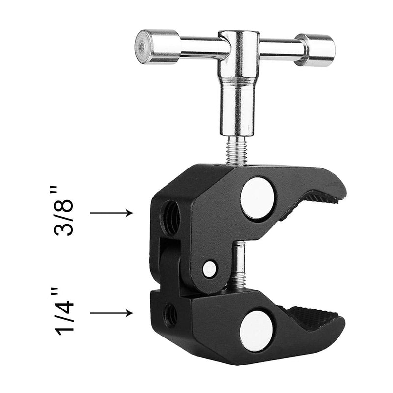 SLOW DOLPHIN Camera Clamp Mount Monitor Mount Bracket Super Clamp w/1/4 and 3/8 Thread with Cool Double Ballhead Arm Adapter Bottom Clamp for for DSLR Camera/Field Monitor/LED