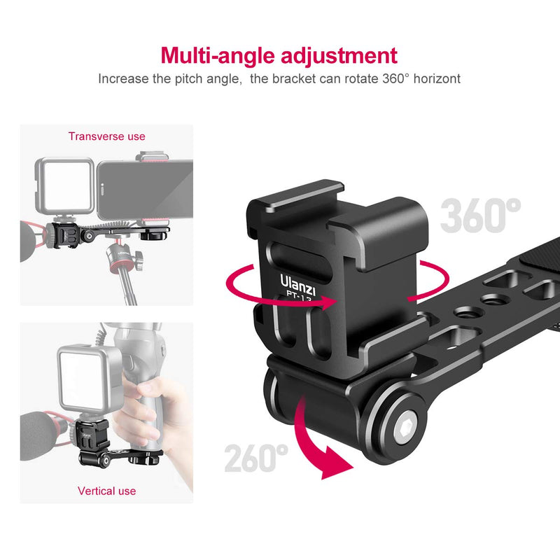 Ulanzi PT-13 Triple Cold Shoe Gimbal Microphone Mount Extenstion Bar, w 1/4 inch Adapter Video Light Microphone Mount Compatible for Zhiyun Smooth q 4 Feiyu DJI Gimbal Stabilizer