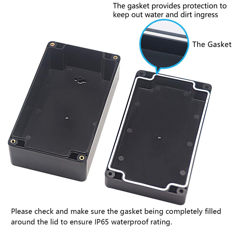 Zulkit Junction Box Waterproof Dustproof IP65 ABS Plastic Project Box Universal Electrical Boxes Enclosure Black 6.22 x 3.54 x 2.36 inch (158 x 90 x 60 mm)(Pack of 2) 6.22'' x 3.54'' x 2.36''(Pack of 2)
