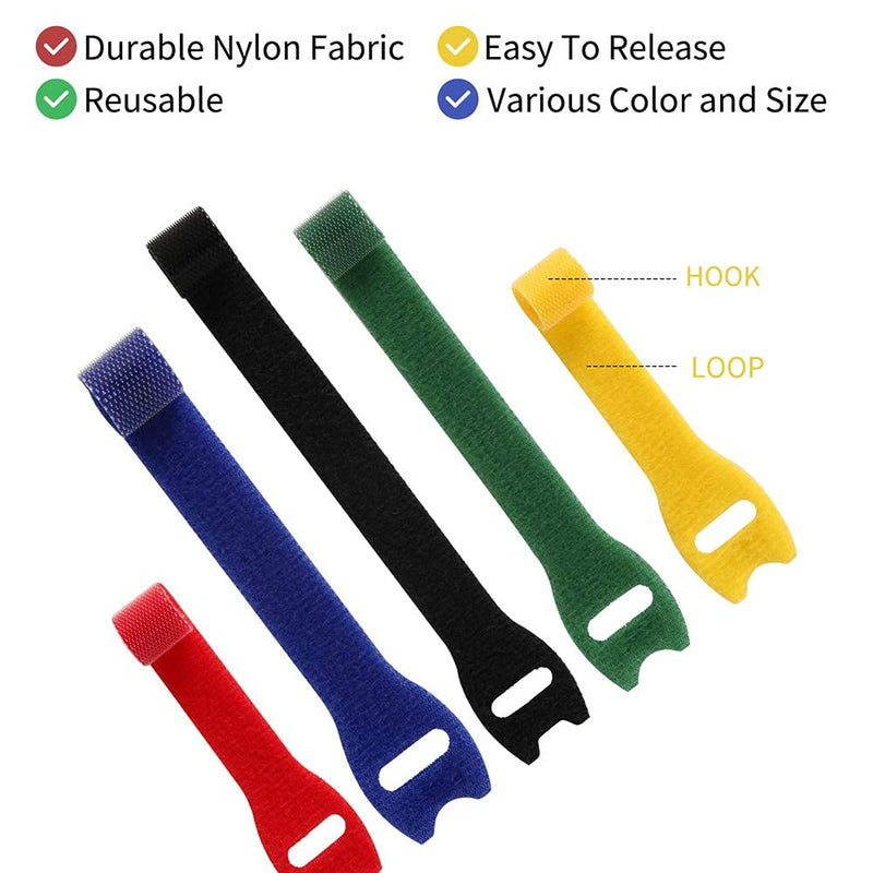 Fu Store Reusable Fastening Cable Ties 100Pk Adjustable Straps Multicolor Strong Reusable Wire Management Cord Bundling for Organizing Home Office and Data Centers, 2 Sizes and 5 Colors