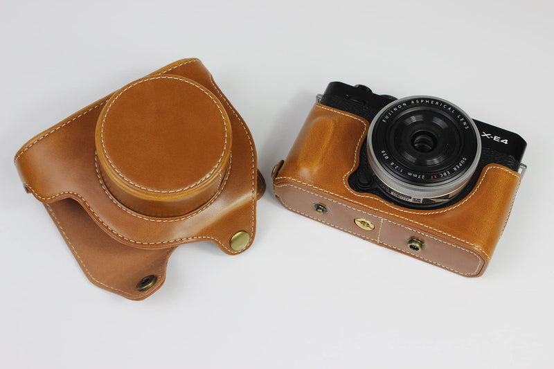 X-E4 Case, BolinUS Handmade PU Leather Fullbody Camera Case Bag Cover for Fujifilm Fuji X-E4 XE4 XF 27mm Lens F2.8 Bottom Opening Version + Neck Strap + Mini Storage Bag (Brown) Brown