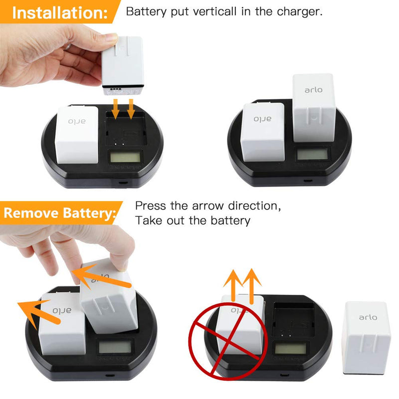 FARSAIL LCD Display Camera Battery Charger Stations Compatible with Arlo Rechargable Batteries - Arlo Pro & Pro 2/VMA4400, Arlo Go/VMA4410, Arlo Light/ALS1101