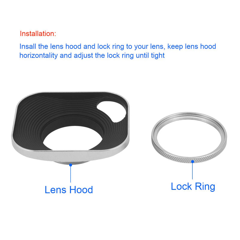 Haoge LH-W39P 39mm Square Metal Screw-in Lens Hood Hollow Out Designed with Cap for Leica Rangefinder Camera with 39mm E39 Filter Thread Lens Silver