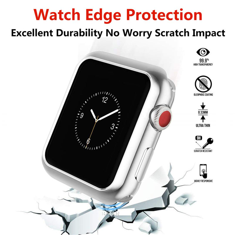 HANKN Compatible with Apple Watch Series 3 2 1 Case 38mm, Soft TPU Plated Shiny Cover Iwatch Bumper [No Front Screen Protector] (Silver, 38mm) Silver 38 mm