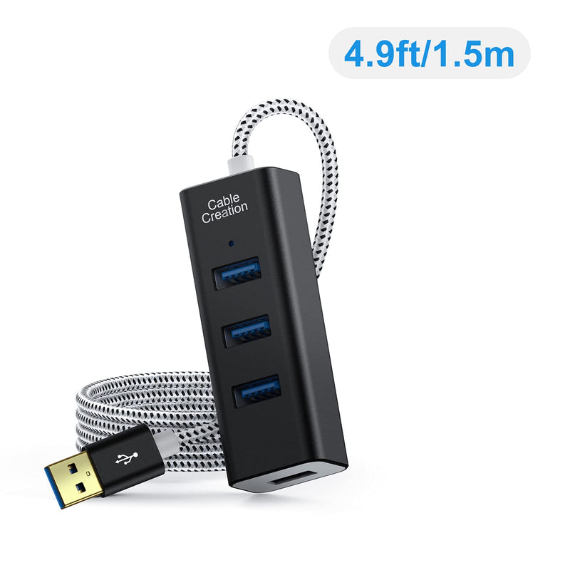 CableCreation 4-Port USB 3.0 Hub with 4.9 Feet Extension Long Cable, 5Gbps Data Rate for MacBook Pro, iMac, PC, Laptop, USB Flash Drives, Surface Pro, XPS, Aluminum Black, 1.5M 4 USB 3.0 Port