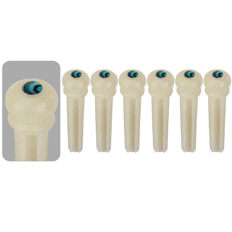 Blisstime 6pcs Guitar Bone Bridge Pins Natural Bone Color Replacement Parts with Abalone Dot