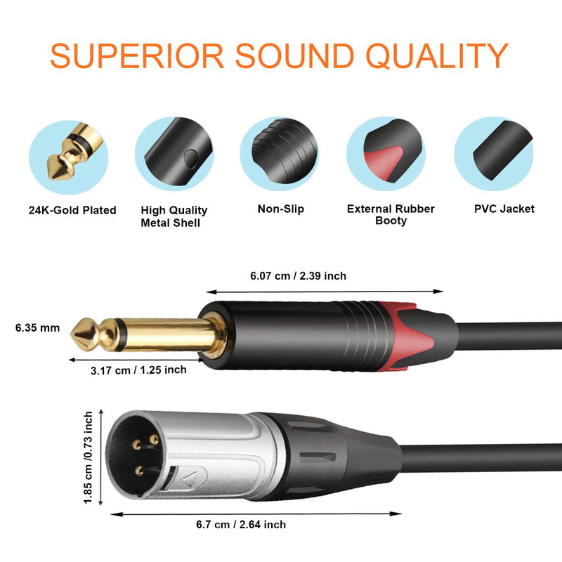 [AUSTRALIA] - TISINO Dual 1/4 TS to XLR Y-Splitter Cable, Double 6.35mm Mono to Male XLR Y-Adapter Breakout Cord for Mixer, Amplifier - 10ft 10 feet 
