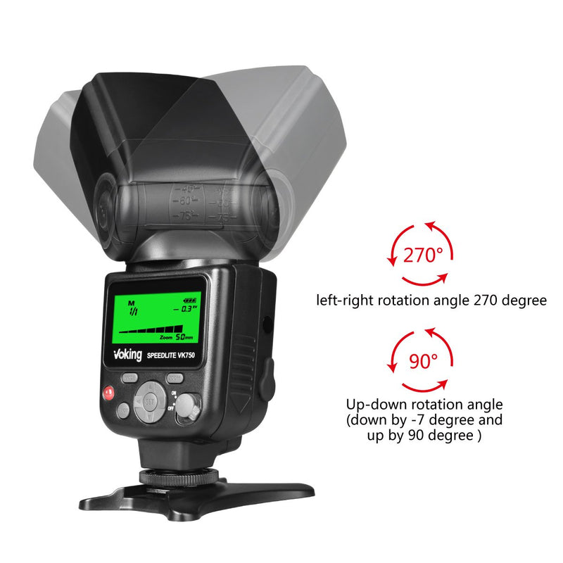 VOKING VK750 Manual LCD Display Universal Flash Speedlite Compatible with Nikon Canon Pentax Panasonic Olympus Fujifilm DSLR Mirrorless Cameras