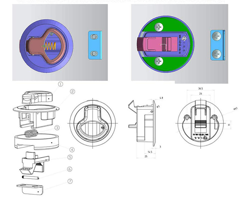 ADrivWell 4PC Round Slam Latch Hatch Push-to-Close Latch Nylon Flush Door Pull Latch Non-Locking Style Replacement for M1-63 RV Marine Boat Deck Hatch Door
