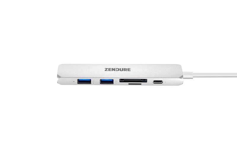 Zendure 6-in-1 USB-C Hub, 49W Slim Aluminum Adapter with 4K USB C to HDMI, microSD/SD Card Reader, 2 USB 3.0 Ports, for MacBook, iPad Pro 2018, ChromeBook, XPS, Hp and More - Silver