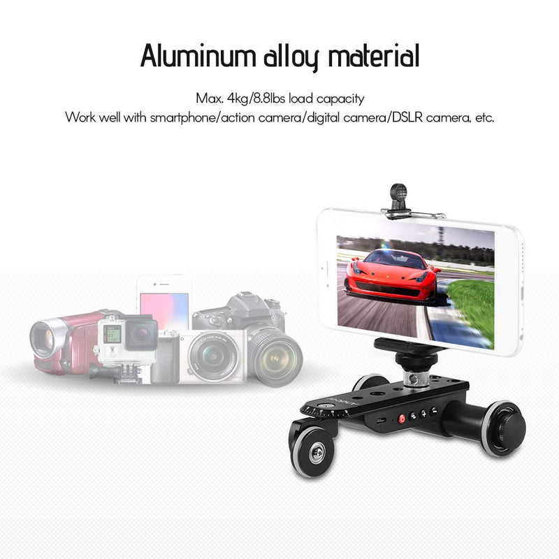 Andoer PPL-06S Pro Auto Dolly Motorized Video Slider Skater 5 Speeds Adjustable Aluminum Alloy Max. Load 4kg with USB Rechargeable Battery 2.4G Remote Control Phone Holder for iPhone X/8/7/7plus/6 for