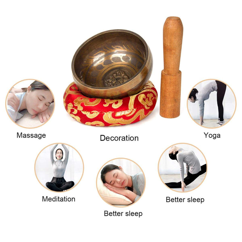 Tibetan Singing Bowl Set 9.5cm Singing Bowl with Wood Striker and Hand Sewn Pillow Through Vibration Buddhism for Meditation Chakra Healing, Prayer,Yoga, and Healing