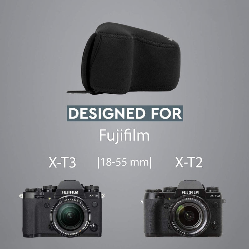 MegaGear Ultra Light Neoprene Camera Case Compatible with Fujifilm X-T3, X-T2 (XF23mm - XF56mm & 18-55mm Lens) Black