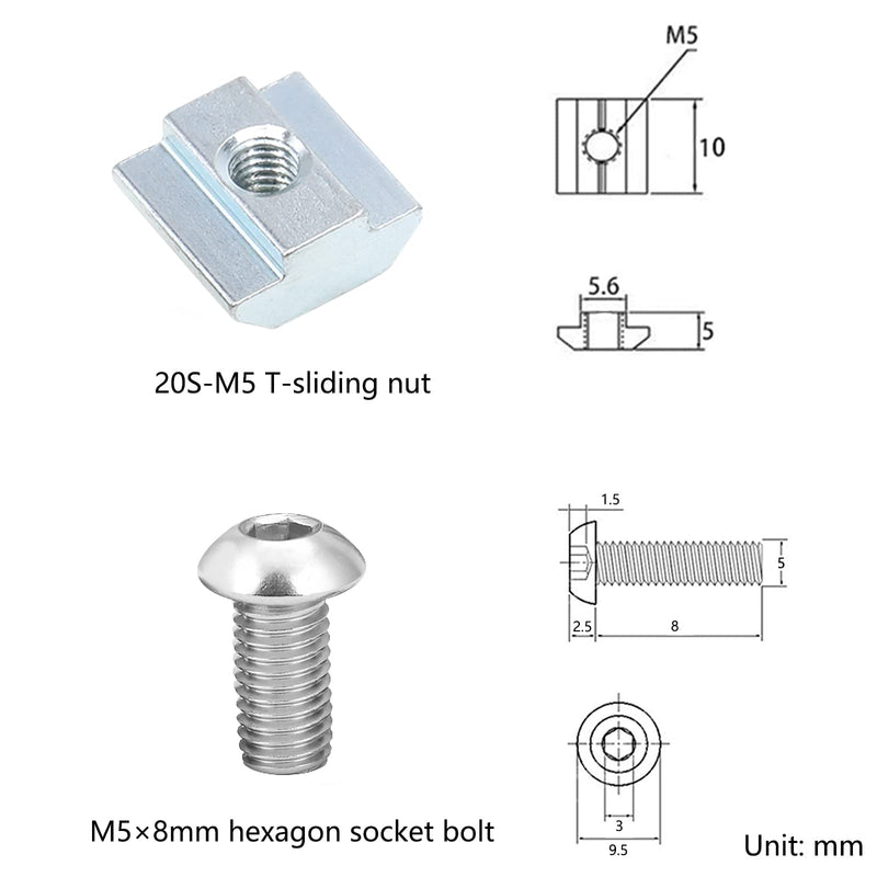 10Sets L Shape Connector, Aluminum Extrusion Connector Bracket Sets,40Pcs M5 T-Slot Sliding Nuts, 40Pcs M5x8mm Hex Socket Cap Screw Bolt,for 6mm Slot 2020 Series Aluminum Profile Extrusion