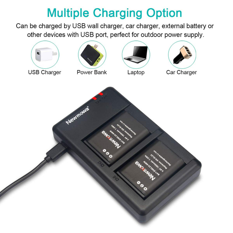 Newmowa EN-EL23 Battery (2 Pack) and Dual USB Charger Kit for Nikon EN-EL23 and Nikon Coolpix B700, P600, P610, P610s, P900, P900s, S810c Digital Cameras