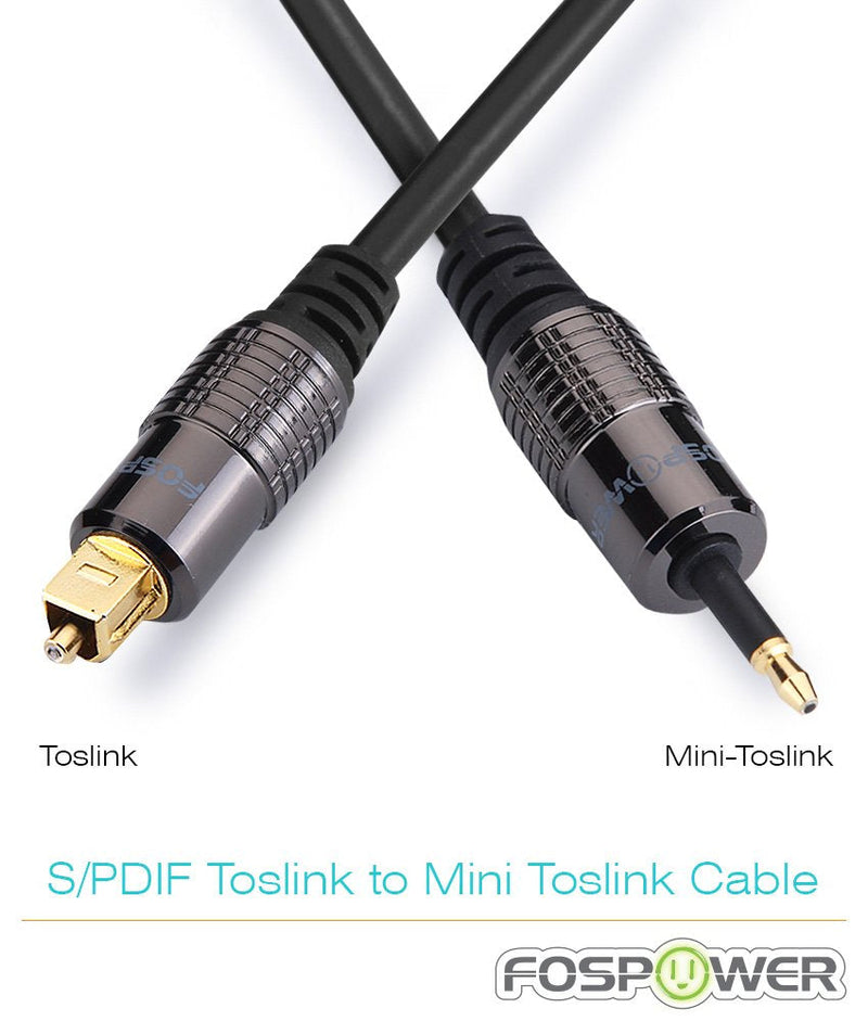 FosPower (10 Feet) 24K Gold Plated Toslink to Mini Toslink Digital Optical S/PDIF Audio Cable with Metal Connectors & Strain-Relief PVC Jacket 10 Feet