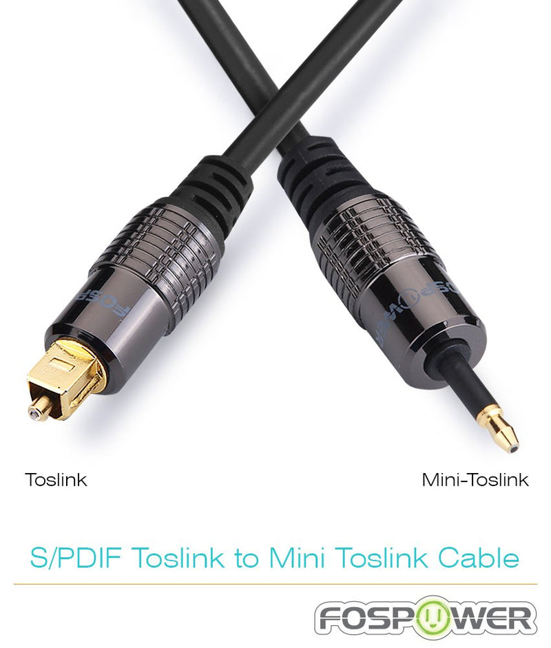 FosPower (3 Feet) 24K Gold Plated Toslink to Mini Toslink Digital Optical S/PDIF Audio Cable with Metal Connectors & Strain-Relief PVC Jacket 3 Feet