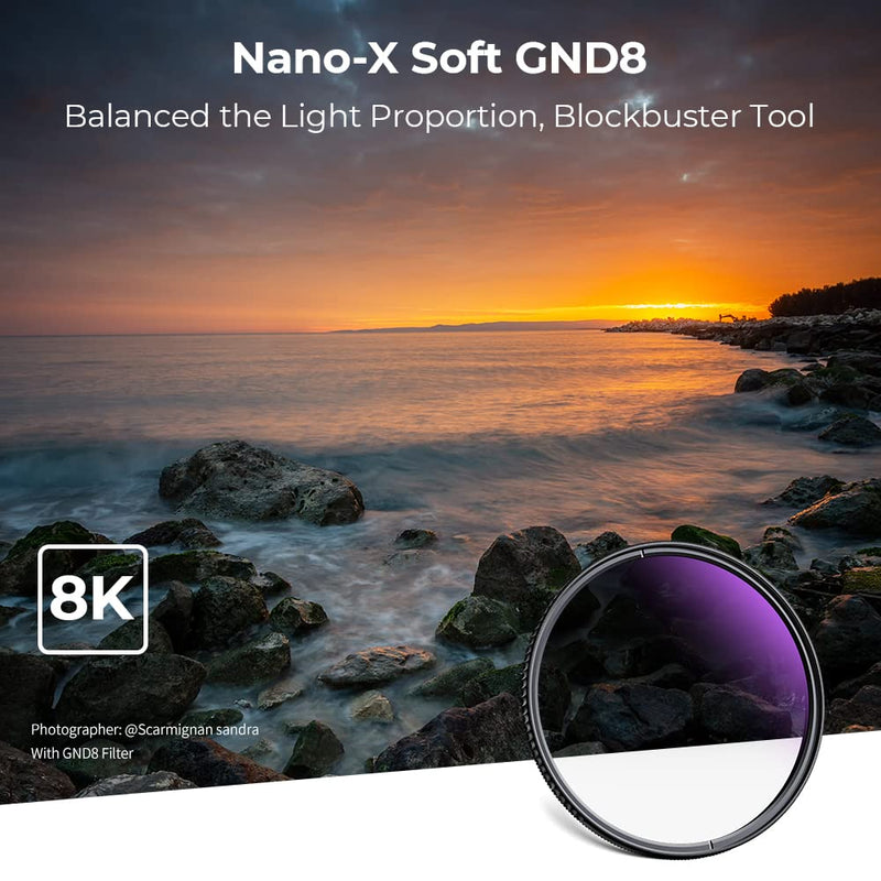 K&F Concept 58mm HD Soft GND8 Lens Filter, 3 Stop (0.9) Soft Graduated Neutral Density Filter with 28 Multi-Layer Coatings Waterproof/Scratch Resistant/Anti-reflectivity for Camera Lens