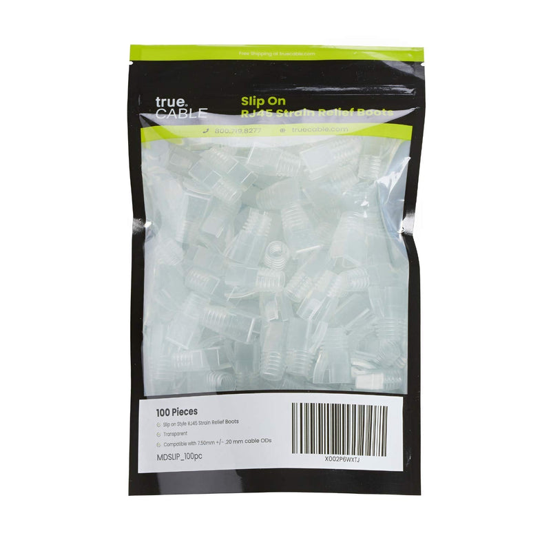 trueCABLE RJ45 Strain Relief Boots, 7.5mm Slip-On PVC Plug Cover, Transparent, 100 Pieces 100pc 7.50mm - Medium