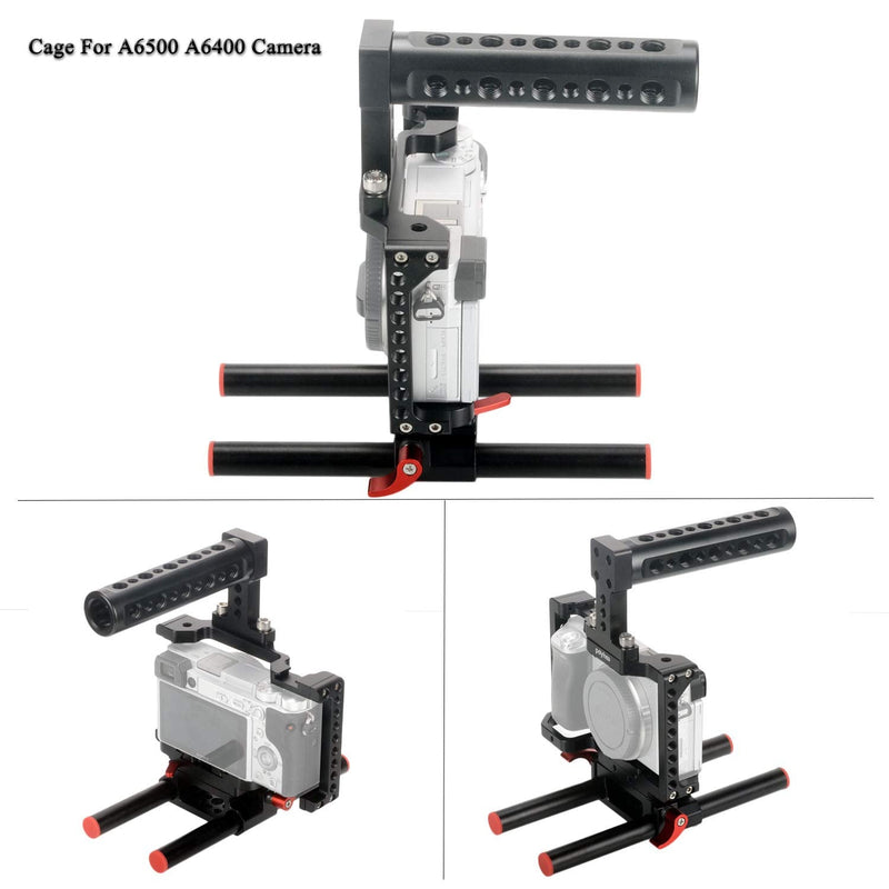 Poyinco Camera Cage for Sony A6500 A6400 Camera Stabilizer with Topo Handle Movable Quick Release Plate