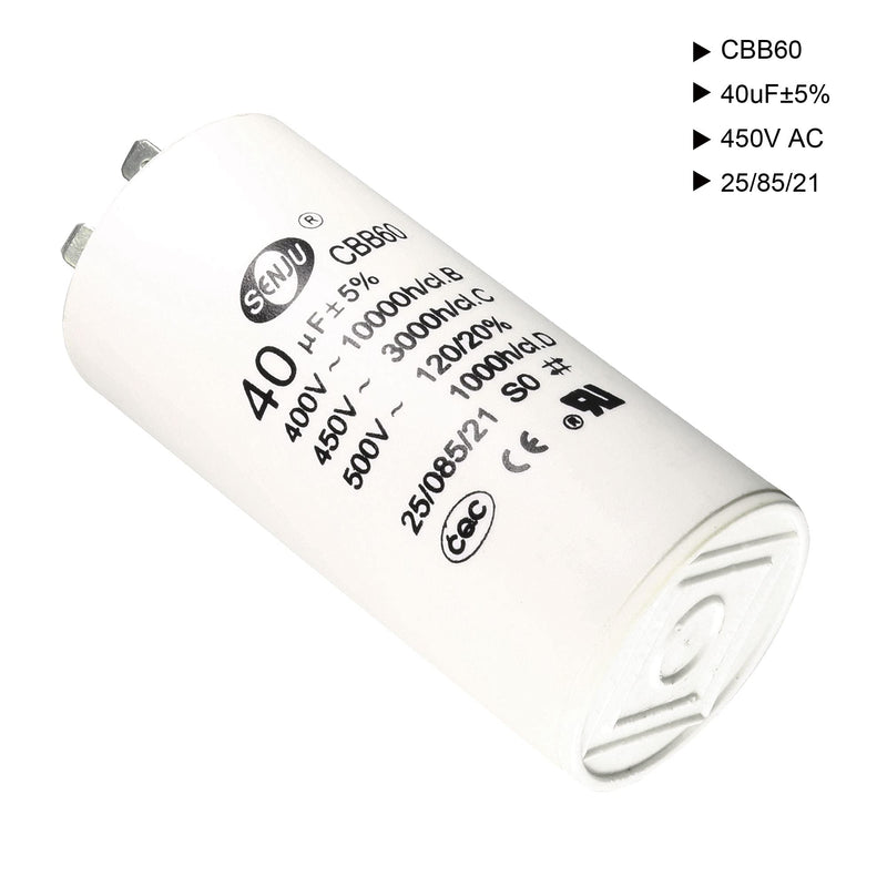 uxcell CBB60 Run Capacitor 40uF 450V AC Double Insert 50/60Hz Cylinder 94x45mm White for Air Compressor Water Pump Motor