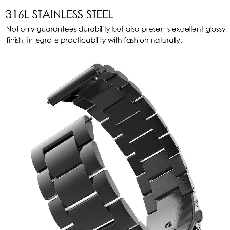 Fintie Band Compatible with Samsung Galaxy Watch 4 40mm/44mm and Classic 42mm/46mm / Galaxy Watch 3 41mm / Galaxy Watch 42mm, 20mm Stainless Steel Metal Replacement Bracelet Strap Wrist Bands, Black